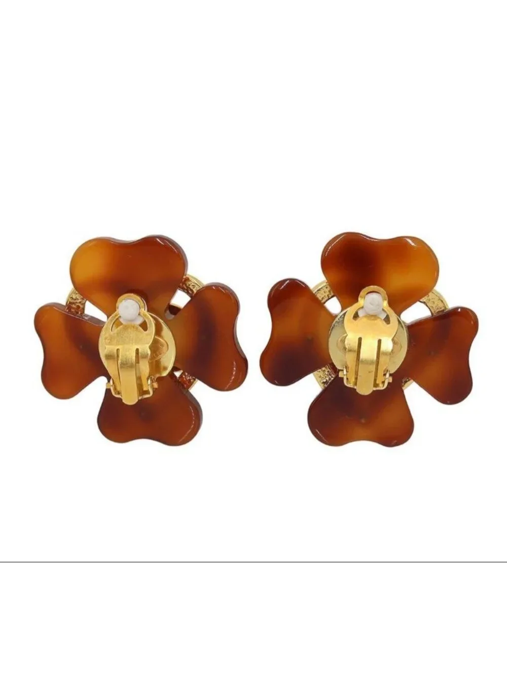 Chanel CC Logo Clover Tortoiseshell Earrings